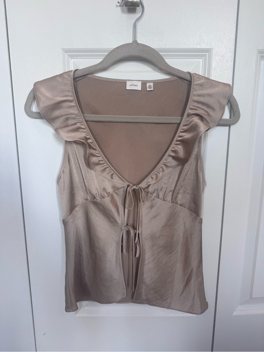 Wilfred Satin Tie-Front Ruffle Shell - Taupe